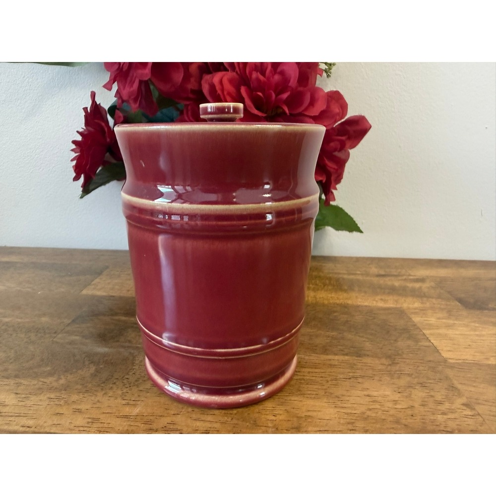 Vintage English Pottery Red Glazed Lidded‎ Canister Ceramic Kitchen Storage Jar